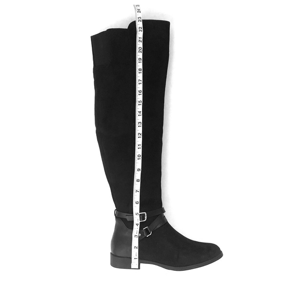 XOXO THAMES Low Block Heel OTK Black Faux Suede Boots Buckle Accent Zipper 8.5M - Picture 14 of 16